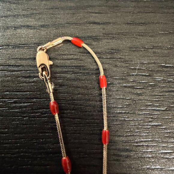 Vintage Gold-Tone Cable Chain Necklace W/ Red Beads & Lobster Clasp Closure 16" - Picture 9 of 10